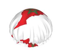 Morocco Flag Map Printed Large Shower Cap, Double Layer Hair Protector For Facial Care, Reusable Hair Wrap