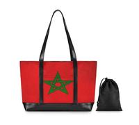 Morocco Flag Moroccan National Red Fashion 14 Inch Laptop Tote Bag with Zipper Womens Work Tote Bag for School with bolsos para mujeres