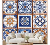 Morocco Floral Tile Mural Mandala Design Wallpaper 300x210 cm Abstract Geometric Non-Woven Wall Paper Peel and Stick Wall Art for Bedroom Living Room Home Decor Dg171n