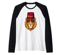 Morocco Lion Sunglasses Flag-Colors Art Raglan Baseball Tee