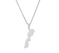 Morocco Map Necklace -Light Luxury Irregular Hollow Map Pendant Adjustable Necklaces,Patriotic Trend Map Necklace Clavicle Chain,Geometric Map Outline Sweater Chains Gift For Girls Boys,White,As Sh