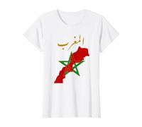 Morocco Moroccan Pride Flag Map Arabic Sahara Desert Value Graphic T-Shirt, Women, White, M