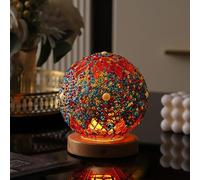 Morocco Orange Mosaic Lamp Vintage Retro Stained Turkish Moroccan Bohemian Tiffany Bedside Colorful Handmade Glass with Wood Base USB Charge Decor Light for Bedroom Ambient Living Room Farmhouse