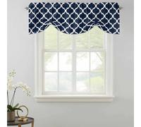 Morocco Plaid Tie Up Valances Curtain, Navy Blue Adjustable Rod Pocket Short Window Treatment Tie Up Curtains Valances for Kitchen Living Room Bathroom 42x18 Inches