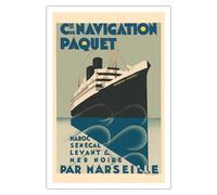 Morocco Senegal Levant and Black Sea By Marseilles - Compagnie de Navigation Paquet - Vintage Ocean Liner Travel Poster by Max Ponty c.1930s - Fine Art Matte Paper Print (Unframed) 30x44in