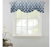 Morocco Trellis Tie Up Valances Curtain, Abstract Geometric Blue Grey Ombre Adjustable Rod Pocket Short Window Treatment Tie Up Curtains Valances for Kitchen Living Room Bathroom 60x18 Inches