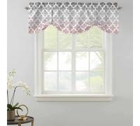Morocco Trellis Tie Up Valances Curtain, Abstract Geometric Grey Pink Ombre Adjustable Rod Pocket Short Window Treatment Tie Up Curtains Valances for Kitchen Living Room Bathroom 60x18 Inches