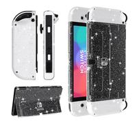 MOROCK Clear Case for Nintendo Switch OLED 2021, Ergomomic Grip Hard PC Translucent Glitter Back Shell Cover with Silicone Clear Handle, Shock-Absorption and Anti-Scratch, Glitter Clear