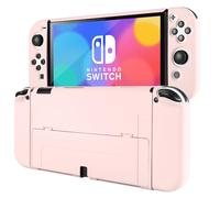 MOROCK Protective Case for Nintendo Switch OLED 2021, Ergomomic Grip Hard PC Frosted Back Shell Cover with Silicone Handle, Shock-Absorption and Anti-Scratch, Pink