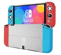 MOROCK Protective Case for Nintendo Switch OLED 2021, Ergomomic Grip Hard PC Translucent Frosted Back Shell Cover with Silicone Blue & Red Handle, Shock-Absorption and Anti-Scratch, White