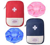 Morocket 2 Pcs Medicine Bags, Mini Carry-On Bag with 7-Day Dispenser, Oxford Cloth Square Organizer, Layered Bags, First Aid Bag Portable for Outdoor Camping