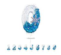 Morocket Blue White Frozen Birthday Number 0 Cake Candle with Snowflake and Glitter Sequins
