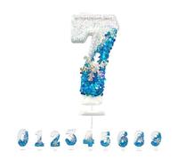 Morocket Blue White Frozen Birthday Number Candle 7, Snowflake, Glitter Sequins, 3D Design, Versatile, Themed, Packaged