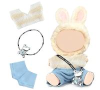 Morofme 17cm Dolls Clothes Set, 3Pcs Doll Clothes for Dolls, Apricot Blue Set Include Apricot Sweater Blue Jeans with Diamond Bear Accessory, Doll Outfit Accessories Sets for Dolls (No Doll)