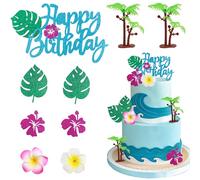 Morofme 17pcs Ocean Cupcake Topper Hawaiian Cake Decorations Aloha Flowers Cake Topper Tropical Sea Themed Cupcake Picks Luau Flowers Drinks Dessert Decor for Summer Beach Birthday Party Supplies