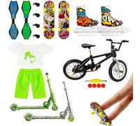 Morofme 20 Pcs Finger Skateboards Set, Skateboards Finger Toys with Finger Bikes, Finger Scooter, Trolley, Accessories, Finger Shoes, Spare Tires, Finger Apparel, Mini Skateboard for Training Gift
