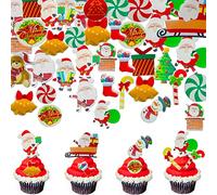 Morofme 300pcs Edible Christmas Cake Cupcake Decoration, Edible Christmas Cake Cupcake Toppers Wafer Paper, Santa Clause Xmas Tree Snowman Holiday Decor for Theme Party