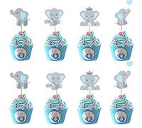 Morofme 48pcs Blue Elephant Cupcake Toppers, Double Sided It is A Boy Elephant Cupcake Picks, Animal Cake Cupcake Decorations for Theme Birthday Baby Shower Little Peanut Party Supplies