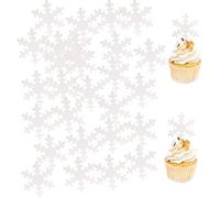 Morofme 50pcs White Edible Snowflake Cake Cupcake Topper, Edible Frozen Cake Topper, Winter Cupcake Topper, Edible Snowflake Cake Cupcake Decoration for Christmas Winter Frozen Theme Party Supplies