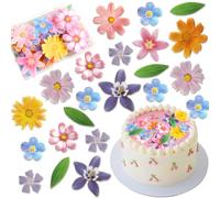 Morofme 60pcs Edible Flower Cake Decorations Wafer Paper Flowers Hawaiian Flower Leaves Cake Decor Daisy Cupcake Topper Mixed Size for Colourful Tropical Themed Baby Shower Birthday Party Supplies