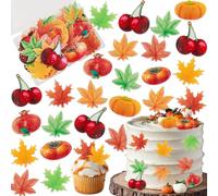 Morofme 74pcs Edible Fall Leaves Cake Decorations Pumpkin Cupcake Toppers Autumn Cupcake Topper Fall Themed Cake Decor Wafer Paper Gold Maple Leaf for Harvest Birthday Thanksgiving Baby Shower Party