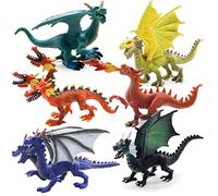 Morofme Ancient Realistic Dragon Figurines - 6 Pcs Dragon Toy Figures in Assorted Colors and Styles - Kids Toys Birthday Party Decoration
