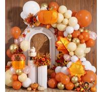 Morofme Autumn Balloon Arch 115Pcs, Orange Confetti Gold Balloon Garland | Thanksgiving Garland Balloons, Maple Leave Pumpkin Foil Balloon Kit for Happy Harvest, Birthday, Baby Shower Party Decoration
