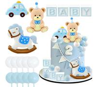 Morofme Blue Bear Cake Decoration Set, Cake Decoration with Oh Baby Cake Topper, Cake Decoration Balls, Trojan, Car Cupcake Topper, Bear Cake Decoration for Birthday, Christening, Baby Shower, Gender