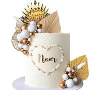 Morofme Champagne Rose Cake Decoration Gold Boho CakeTopper White Golden Ball Palm Leave Apricot Cake Decor Bohemian Balloon Cake Cupcake Topper for Gold Boho Theme Wedding Baby Shower Birthday Party