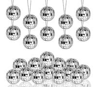 Morofme Disco Ball Pack of 20, Silver Mini Disco Balls, Silver for Hanging, Mirror Disco Balls, Reflective Mirror Ball Ornaments, Cake Decoration with Rope, Christmas Tree, Wedding