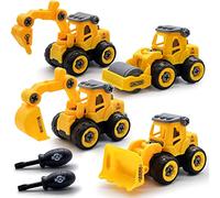 Morofme Excavator Sand Toy, Construction Truck for Kids, Assembly Technology Vehicles Set with Drill Trolley, Road Roller, Bulldozer, Educational Toy