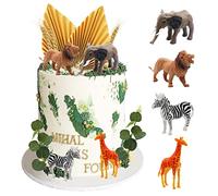 Morofme Jungle Animal Cake Toppers 20PCS, Realistic Safari Animals Figure Cake Decorations With Golden Palm, Eucalyptus, Lion, Giraffe, Elephant, Zebra for Baby Shower Wild Zoo Theme Party