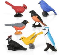 Morofme Mini Bird Figurines 7pcs, Birds Cake Cupcake Topper, Miniature Birds Animal Figure Oriole Robin Cardinal Bird Educational Toy, Bird Cake Decoration for Kids Birthday Baby Shower Party