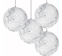 Morofme Mirror Disco Ball 10cm 4pcs, Silver Hanging Disco Light Mirror BallDisco Ball Centerpiece Decor for Disco Birthday 70s Theme Retro Party Supplies Stage Props