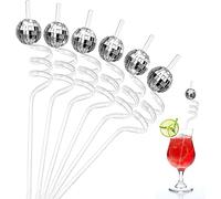 Morofme Mirror Disco Ball Straws 12pcs Silver Disco Light Mirror Ball Straw Decor Reusable Plastic Cocktail Straws for Disco Birthday 70s Theme Retro Bar Karaoke Dance Holiday Wedding Party Supplies