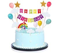 Morofme Rainbow Cake Topper - 15pcs, Colorful Rainbow Clouds Balloon Ball Cake Cupcake Topper for Boys Girls Birthday Baby Shower