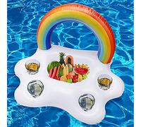 Morofme Rainbow Cloud Inflatable Drink Holder, Floating Beverage Salad Fruit Serving Bar Table Bar Pool Float Party, Pool Cooler Drink Float, Summer Beach Cup Bottle Holder Water Fun Decor Pool Toys