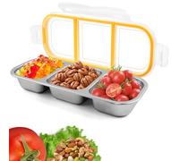 Morofme Snack Box with Compartments, Stainless Steel Snack Boxes with Lid, 3 Compartments Bento Lunch Box, Dustproof, Leak-proof Bento Box, Metal Lunch Box for Lunch Dips Nuts Fruits, for School Work