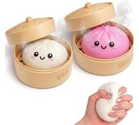 Morofme Squishy Dumplings Pack of 2, Squishy Dumpling Stress Balls, Dumplings Squishies Mystery Squeeze Toy, Sensory Anti Stress Balls for Adults, Autism, Stress Relief Gift (Pink White)