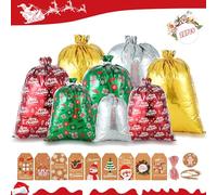 MOROTOLE Large Christma Gift Bags 20Pcs Xmas Gift Bags 4 Design 4 Sizes Drawstring Medium Small Gift Wraps