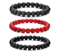 MOROTOLE Mens Beaded Bracelet Tiger Eye 8MM Natural Stone Beads Bracelet Set Adjustable Stretch Lava Rock Bracelets for Men Black Crystal Beaded Bracelets for Men Father Boyfriend Brother Gifts