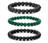 MOROTOLE Mens Beaded Bracelet Tiger Eye 8MM Natural Stone Beads Bracelet Set Adjustable Stretch Lava Rock Bracelets for Men Black Crystal Beaded Bracelets for Men Father Boyfriend Brother Gifts