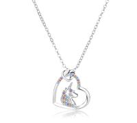 MOROTOLE Unicorn Necklace for Girls Sterling Silver Girls Necklace Cubic Zirconia Unicorn Heart Pendant Necklace Unicorn Gifts for Girls