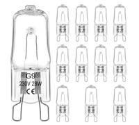 Morotty 12 Pack G9 Halogen Light Bulbs Dimmable 28W, Up to 300°C, AC 230V G9 Halogen Bulbs Warm White 2800K, No Flicker, for Ceiling Lights, Wax Burner Bulbs, Cooker Hood