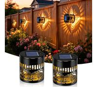 Morotty 2 Pack Solar Fence Lights Warm White 2700K, Waterproof Outdoor Solar Wall Lights Butterfly Pattern, 360°Lighting Effect Wireless LED Step Lights for Deck, Patio, Garden, Stairs, Pathway, Gate