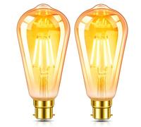 Morotty B22 Vintage Bayonet LED Light Bulbs 6W,Decorative Light Bulb,60W Equivalent,400lm,Warm White 2700K,ST64 LED Filament Bulb, Amber Glass,Not-dimmable,Pack of 2