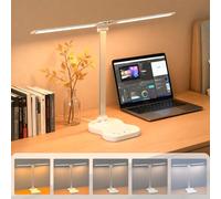 Morotty Desk Lamp, LED Dual Heads Table Lamp for Home Office Reading Study | 5 Colour Modes & 10 Brightness Levels,Touch Control,45 Min Auto Timer,Dimmable,White