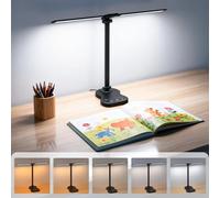 Morotty Desk Lamp,Led Table Lamps with Dual Heads,5 Colour Modes,10 Brightness Levels,Touch Control,45 Min Auto Timer,Dimmable Desk Light for Home Office Bedroom Reading Study - Black