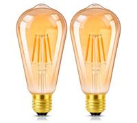 Morotty E27 Screw Vintage Led Bulbs 4W,Decorative Light Bulb,40w Equivalent, 2700K Warm White,400lm,Non-Dimmable, Amber Glass ST64 Screw Lamp for Chandelier,Wall Light,Crystal Lamp,Pack of 2