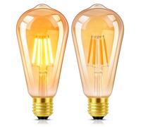 Morotty E27 Vintage LED Screw Bulbs 6W,60w Equivalent,ST64 Decorative Light Bulb,2700K Warm White,400lm,Non-Dimmable Amber Glass Screw Lamp for Chandelier,Wall Light,Crystal Lamp,Pack of 2